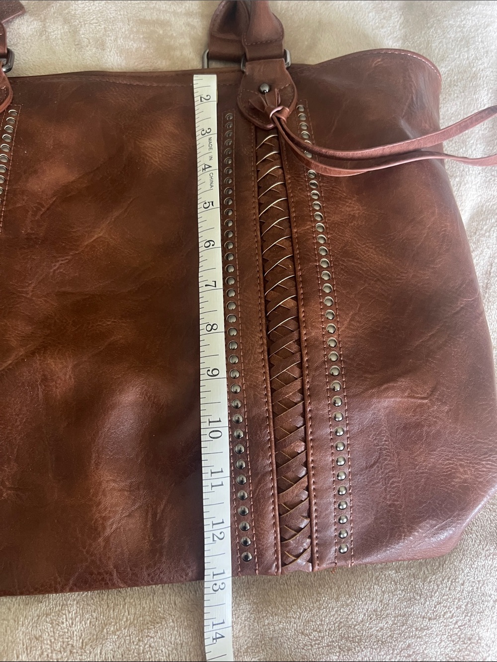 Antik Kraft Chocolate Brown Vegan Leather Studded Tote - Picture 6 of 6